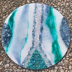 Ocean Inspired Real Crystal Epoxy Abstract Art